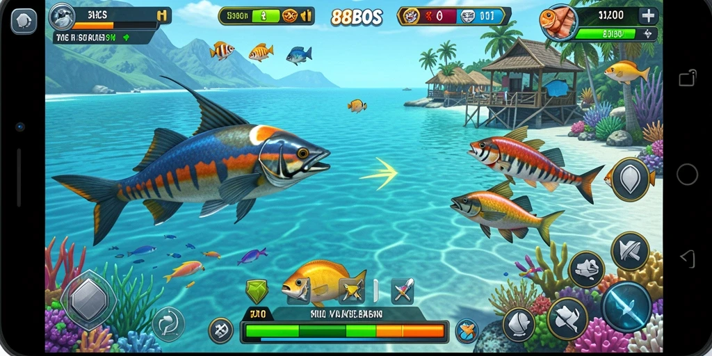 Screenshot gameplay menampilkan keseruan menembak ikan di 88BOS.