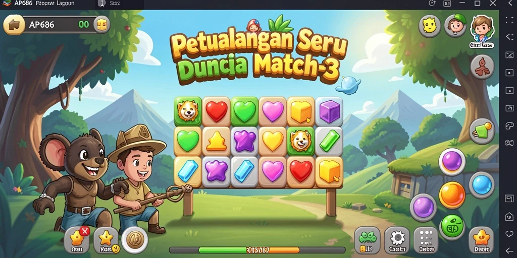 Gameplay Match-3 yang seru dan penuh warna di AP686.