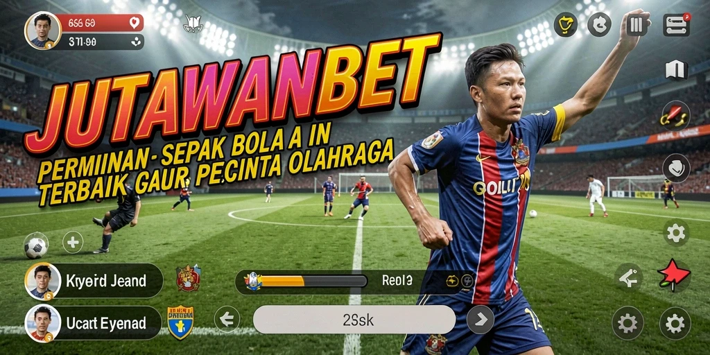 Tampilan gameplay JUTAWANBET yang mendebarkan dalam lapangan sepak bola.