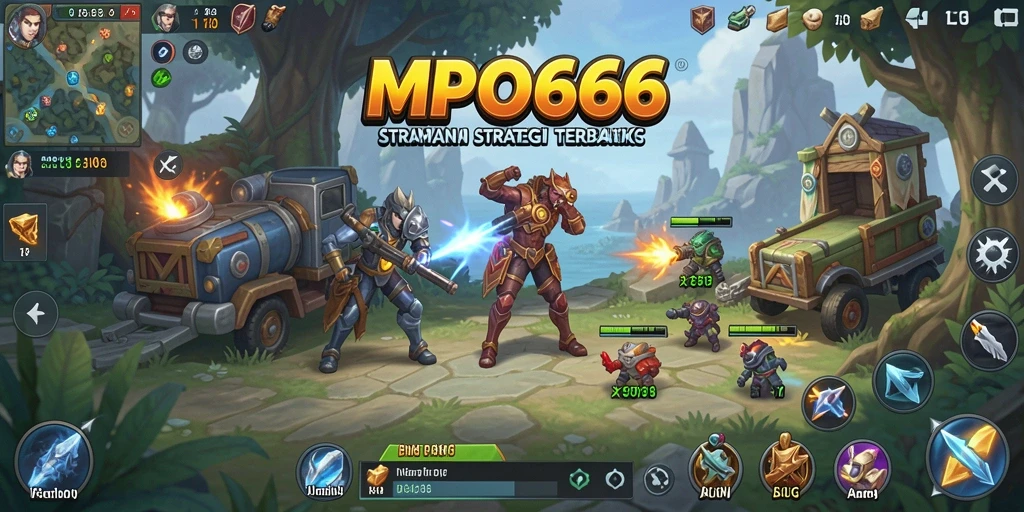 Tampilan gameplay MPO666 yang menampilkan pembangunan kerajaan dan pertempuran strategis.