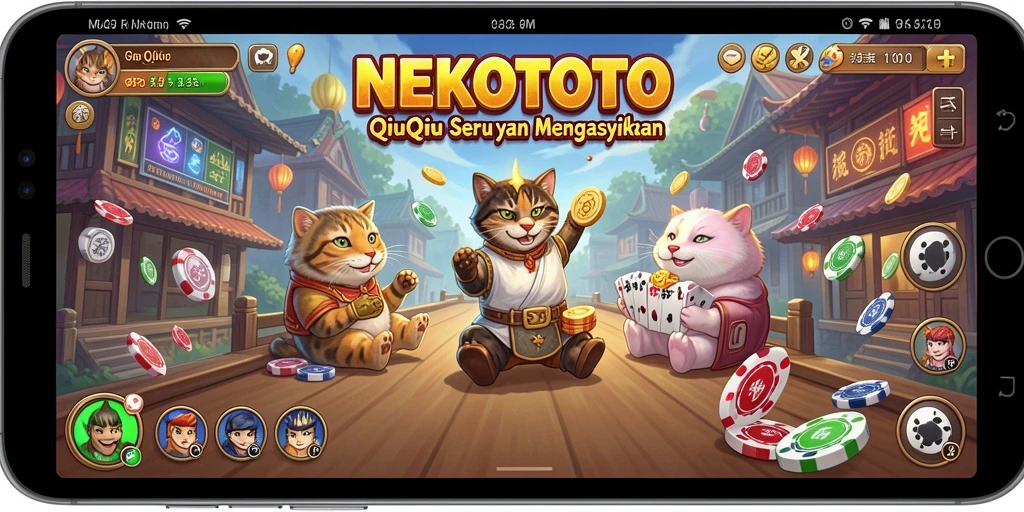 Screenshot gameplay seru dari NEKOTOTO yang menggambarkan aksi QiuQiu.