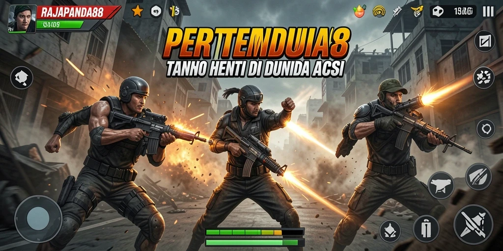 Gameplay RAJAPANDA88 menampilkan aksi pertempuran yang seru.