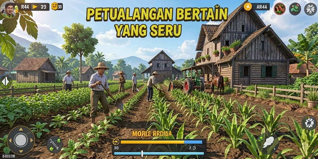 Screenshot gameplay menunjukkan kegiatan bertani yang menarik dan interaktif.