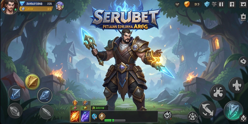 Screenshot SERUBET menampilkan pertarungan epik dalam lingkungan fantastis.